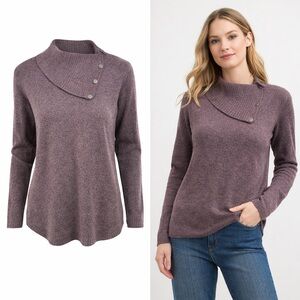 Max Studio Sweater | Purple Mauve Wool Blend | Asymmetrical Snap Neck | Size M